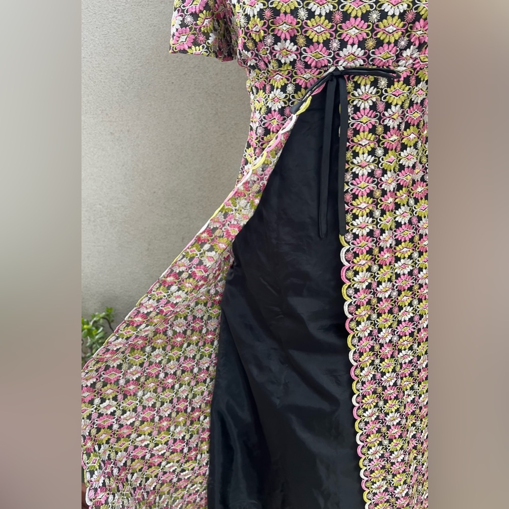 Vintage 70s maxi dress empire waist embroidered lace black lining Sz XS handmade - Picture 11 of 13